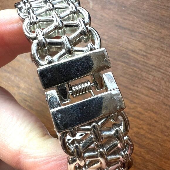 Hinged Woven Cuff Bracelet Statement Jewelry Silver - Picture 9 of 12